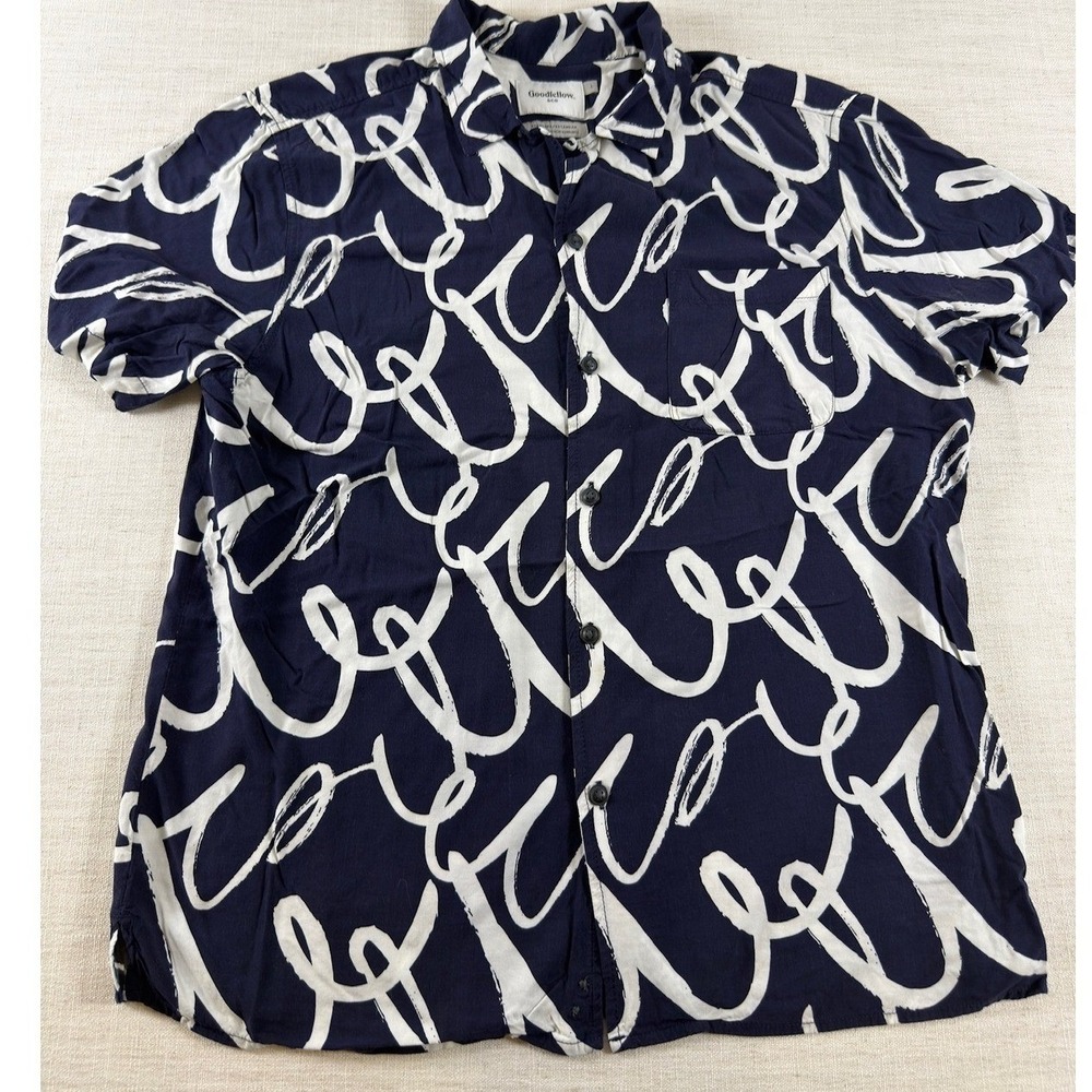 Goodfellow & Co Mens Navy White Abstract Swirl Rayon Button Down Shirt Large